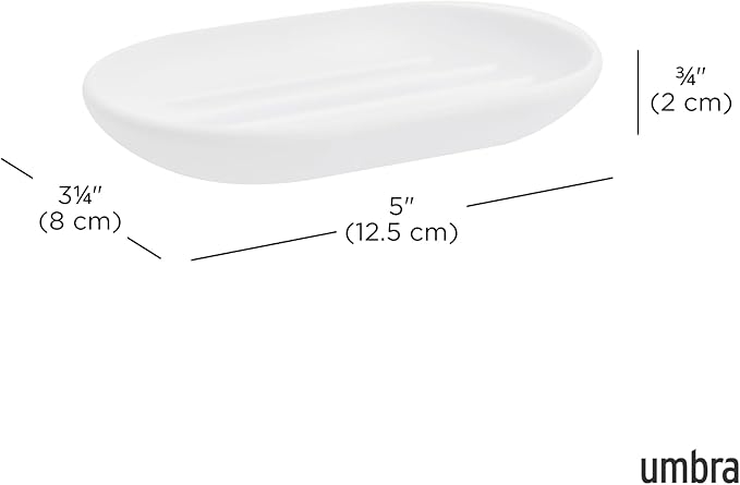 Umbra Touch Dish for Bathroom-Contemporary, Practical Molded Oval Soap Bar Holder for Bath Sink-Nicely Fits Into Amenity Tray-Easy to Clean, Highly Durable, 13 x 9 x 2 cm, White