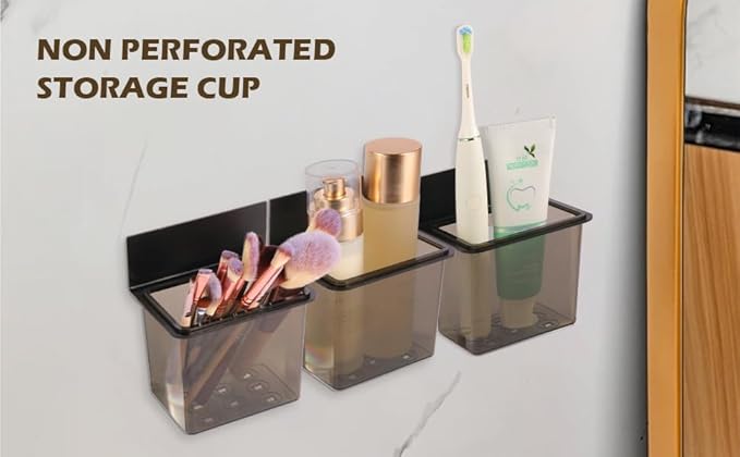 Toothbrush Holder Toothpaste Holder with Wall Mount for Family, Metal Frame & Plastic Black Bathroom Organizer Set with Adhere Tape for Bathroom -one Pack