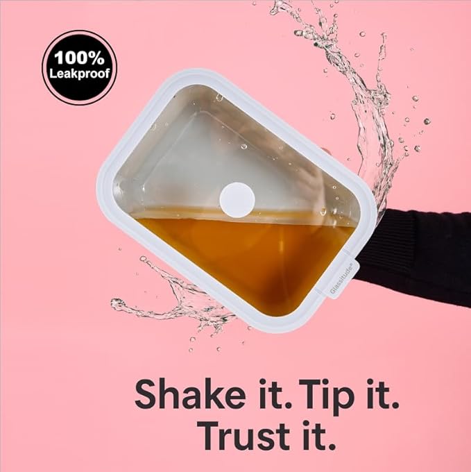 Glass Food Storage & Meal Prep Container Set of 4 with Airtight Glass Lids, Leakproof, 3 Free Straps, Ceramic-Coated Borosilicate, Oven, Microwave Safe, BPA & Plastic-Free