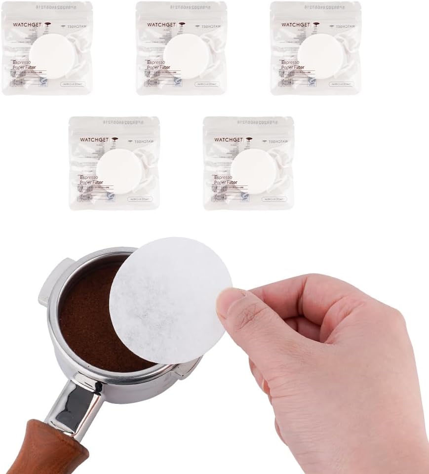 watchget 58mm Espresso Paper Filters - 500 Pcs Disposable Coffee Filter Papers for Espresso Machines, Puck Screen, Compatible with 58mm Portafilter Baskets