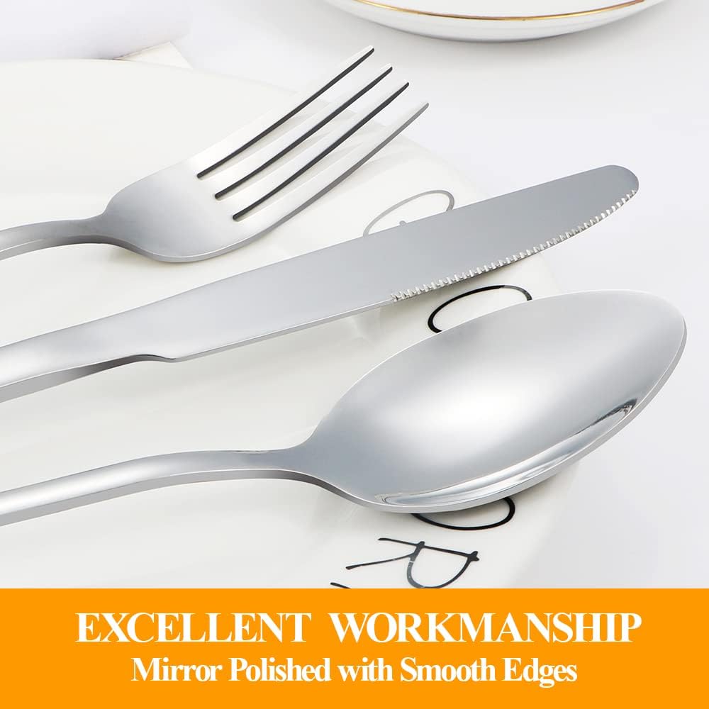 Lazycorner Silverware Set for 8, 40-Piece Food Grade Stainless Steel Flatware Set Include Fork/Knife/Spoon, Mirror Polished Eating Utensils Sets, Reusable Silverwear Cutlery Set, Dishwasher Safe