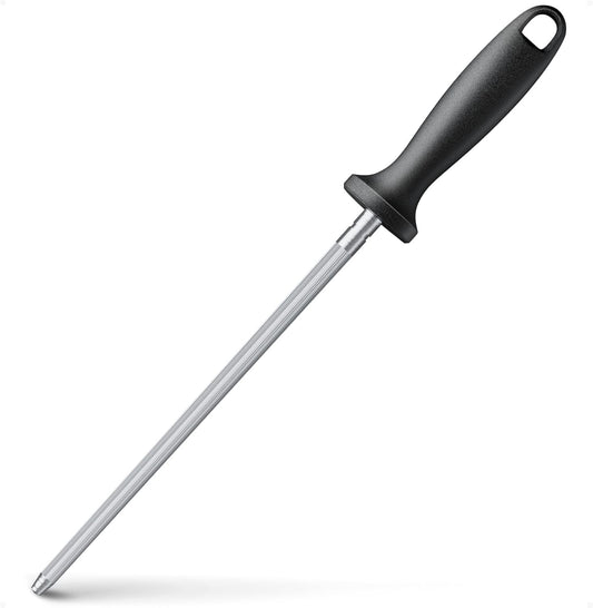 Knife Sharpener Rod, Kitchen Knives Sharpener Carbon Steel Professional Knife Sharpening Steel, Honing Rod with Hanging Holes (13 inches)