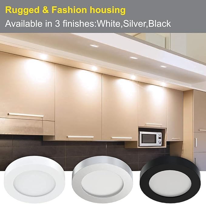 VST Under Cabinet Lighting 12V 2W(12W Total, 60W Equivalent) with Wireless Dimmer Switch, Recessed or Surface Mount Wired Puck Light for Kitchen,Wardrobe, Showcase Display 6 Pack Black 4000K…