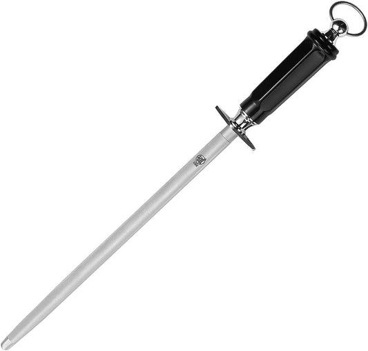 MITSUMOTO SAKARI 10 inch Japanese Honing Steel - Round Diamond Knife Sharpening Rod, Professional High Carbon Sharpener with ABS Handle & Powerful Magnet