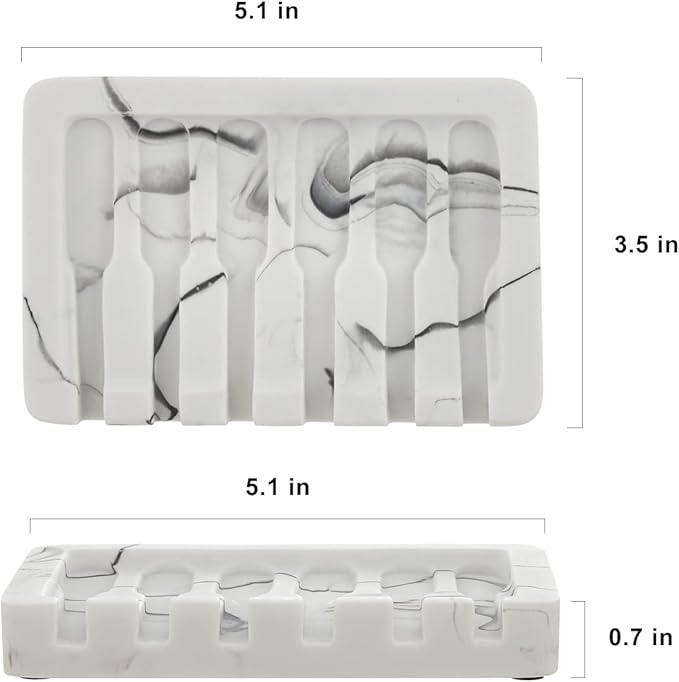 Self Draining Soap Dish - Marble Look Soap Holder Tray Savers Box Container Sponge Holder for Bathroom Shower Kitchen, White