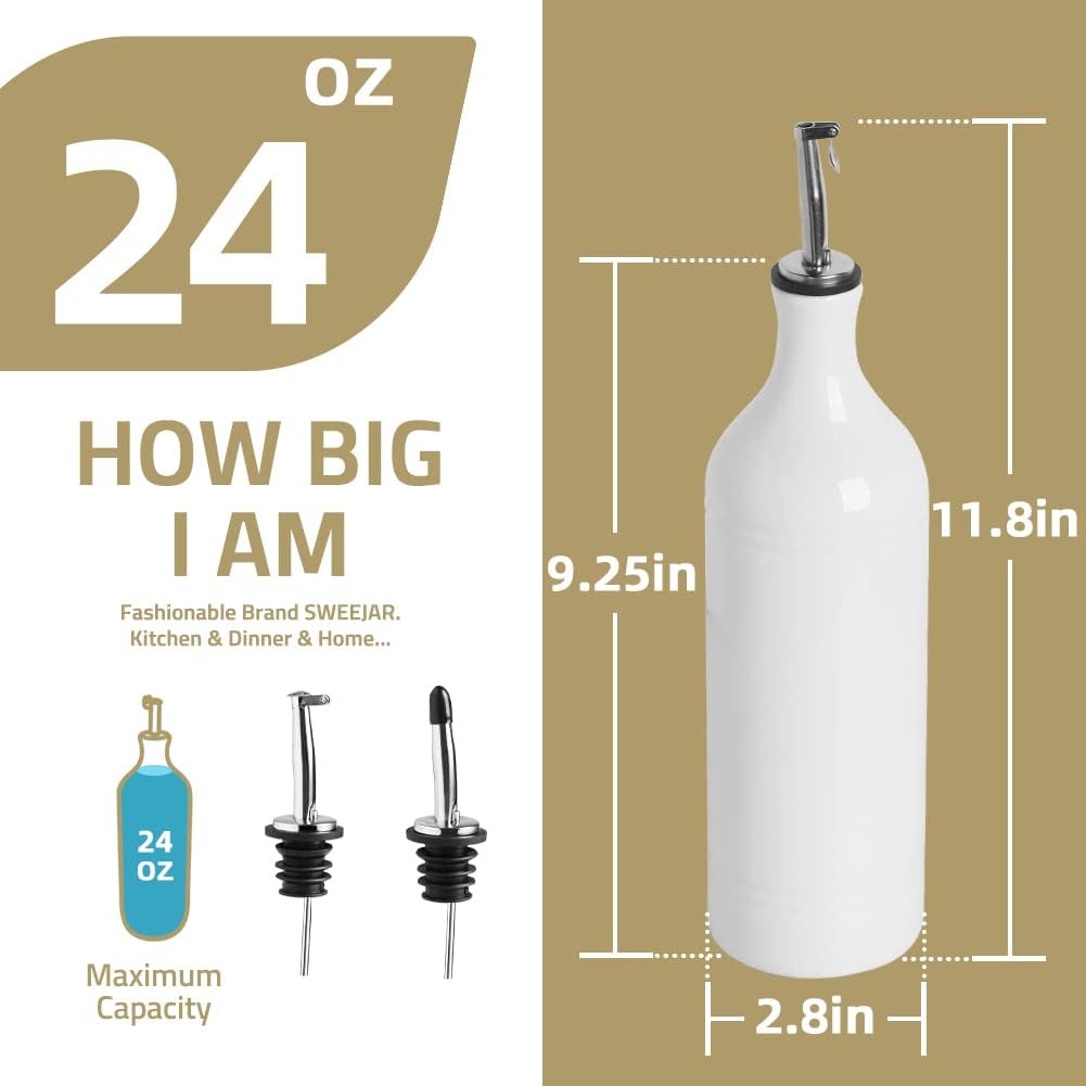 Sweejar Large Ceramic Olive Oil Dispenser Bottle, Opaque Oil Cruet Protects Oil to Reduce Oxidation, Suitable for Storage Oil, Vinegar, Soy Sauce & Other Liquids, Pack of 1, 24 Fl Oz (Black)