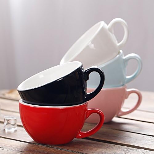 Latte Art Cup and Saucer for Latte & Cappuccino & Double Espresso, New Bone China, Mate for Coffee Shop and Barista (Glossy Pink, 10.5 oz)