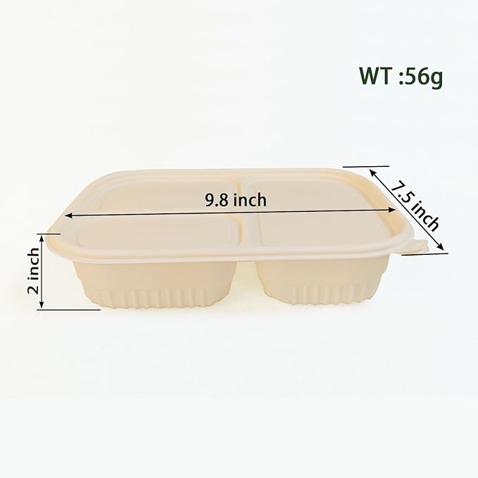 50 Packs of Disposable 36 Ounce Square Meal Prep Container, 3-Chamber Bento Box, Thickened Food Storage Container With Lid, Stackable.