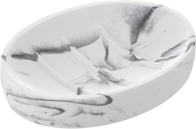 Marble Look Soap Dish - Bar Soap Holder for Shower, Bathroom & Kitchen Sink
