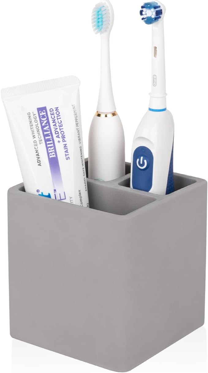 Diatomite Toothbrush Holders for Bathrooms, Electric Toothbrush and Toothpaste Holder 3 Slots Tooth Brush Organizer for Bathroom Countertop, Shower, Vanity - Dark Grey