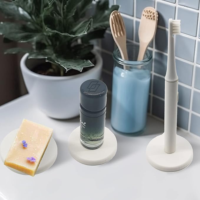 Mucco Water Absorbing Stone Tray for Sink, Water Absorbent Diatomite Coasters, Premium Diatomaceous Earth Soap Holder Dish，Fast Drying Stone Sink Tray for Hand soap & Cups & Drinks Bottles (3 White)