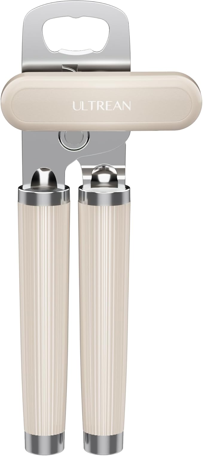 Ultrean Manual Can Opener Bottle Opener, Heavy Duty Stainless Steel Smooth Edge Manual Hand Held Can Opener With Soft Touch Handle, Rust Proof Oversized Handheld Easy Turn Knob (Apricot Yellow)