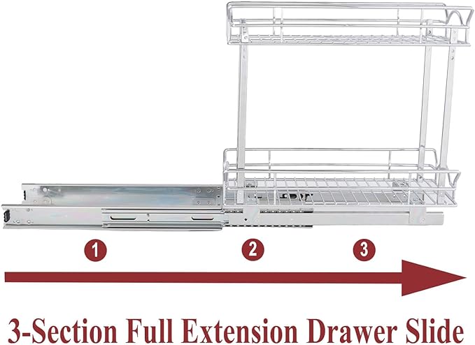 OCG Slide Out Cabinet Organizer for Narrow Cabinet (5" W X 17" D), 2 Tier Pull Out Shelves Slim Sliding Cabinet Organizer and Storage, Chrome