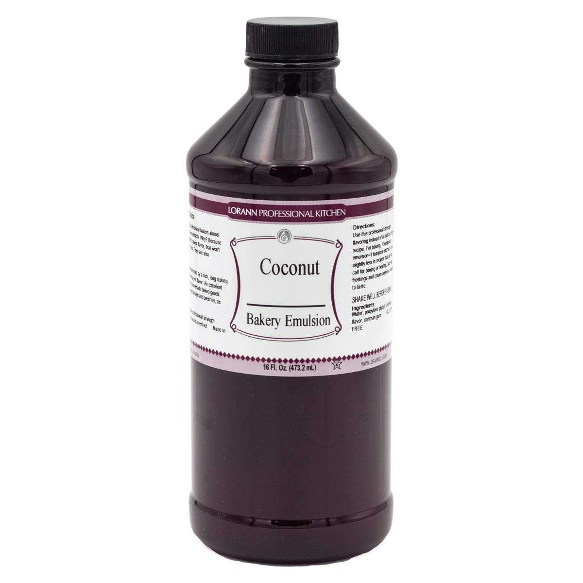 LorAnn Oils Coconut Bakery Emulsion: True Essence, Ideal for Boosting Fruit Tones in Cakes, Cookies & Desserts, Gluten-Free, Keto-Friendly, Extract Substitute Essential for Your Kitchen, 16 Oz