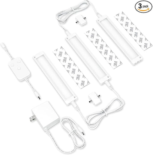EShine 3 Pack 7 inch White Smart Dimmable LED Under Cabinet Lighting Kit Compatible with Alexa, Google - Warm White (3000K)