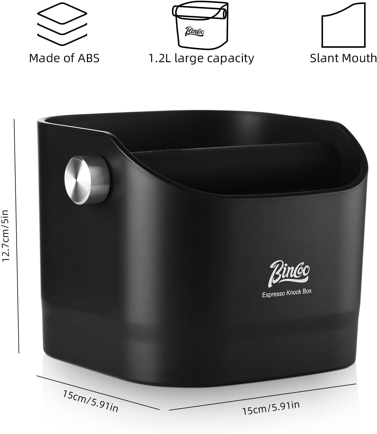 Bincoo Espresso Knock Box -1.2L(15 Cups) Knock Box, Barista Style Coffee Knock Box for Grounds with Removable Shock-Absorbent Knock Bar and Anti-Slip Base, Durable Espresso Accessories.Black