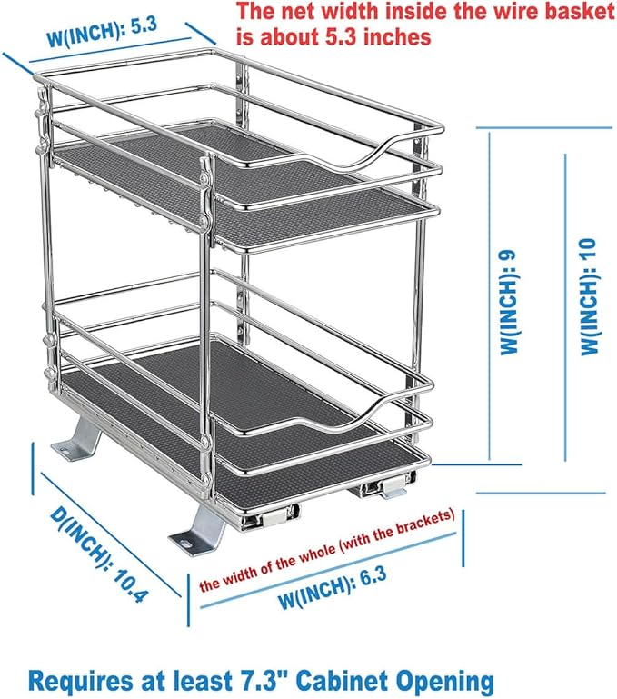 OCG 2 Tier Pull Out Spice Rack Organizer（6.3" W x 10.4" D） for Cabinet, Slide Out Seasoning Organizer Fits Spices, Sauces, Cans etc