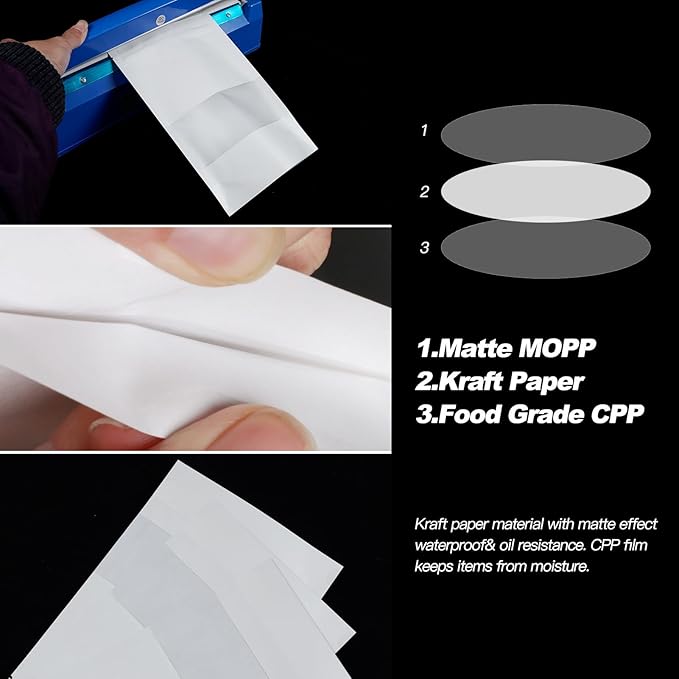 100 PCS Resealable Bags, Stand Up Kraft Paper Bags with Matte Window, Zipper Lock Food Storage Bags for Small Business and Home, 3.54 * 5.51 Inch Reusable Sealable Bags for Packaging -White