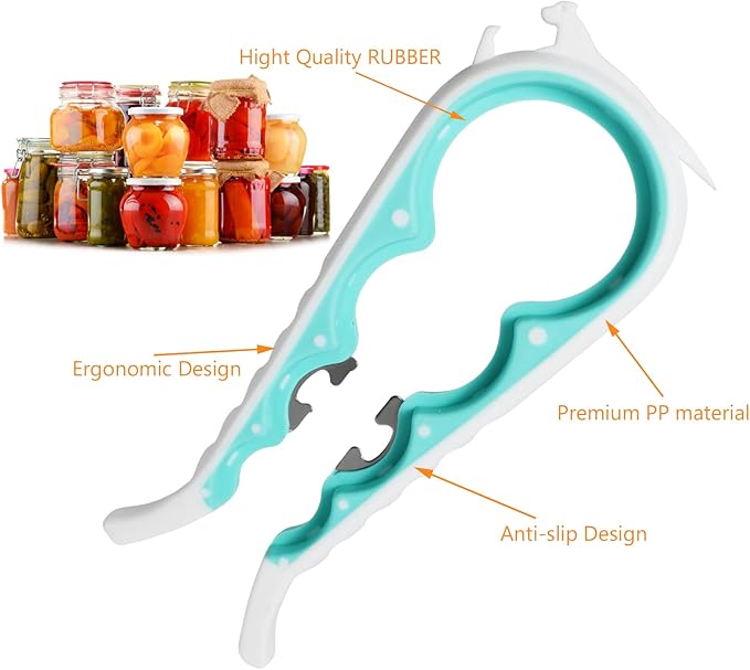 Latest Jar Opener for Weak Hands, 6 in 1 Multi Function Can Bottle Kit with Silicone Handle Easy to Use Children, Elderly and Arthritis Sufferers, Latest Jar Opener-White Green