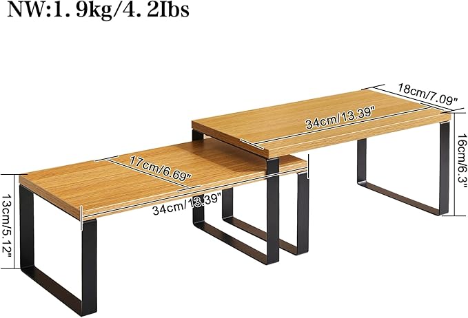YMYNY Cabinet Shelf Organizer, Spice Racks Set of 4, Kitchen Counter Shelves, Stackable, Wood, Cupboard Organizer for Dishes, Seasoning, Cosmetics, Cans, Coffee Mugs, Natural, UHSR002N-2