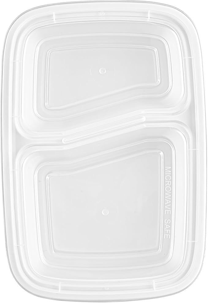 Restaurantware Asporto 32 Ounce Compartment Take Out Boxes, 50 Microwavable Meal Prep Containers - 2 Compartments, With Clear Plastic Lids, White Plastic Food Containers, Do Not Contain BPA