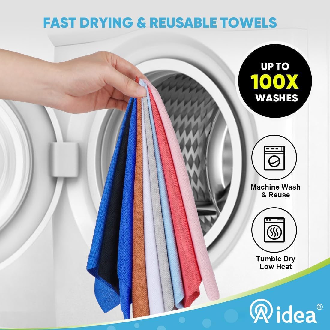 AIDEA Microfiber Cleaning Cloth Roll, 50PK, Reusable Paper Towels Tear Away Cloth, Microfiber Towels Washable Shop Rags, Lint Free Cleaning Rags for House, Kitchen, Window, 11.5"×11.5", Dark Blue