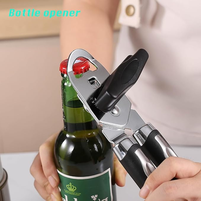 2025 Upgrade 3-in-1 Manual Can Opener with Bottle Opener & Milk Powder Opener, Effortless Operation, Soft Grip Handles, Easy to Turn, Heavy Duty Can Openers for Seniors - Remove Lid with Magnet, Black