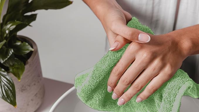 Avalon Towels Cotton Washcloths – (Pack of 24) Size 12x12 Inches, 100% Ring Spun Cotton, Soft & Absorbent Face Towels, Gym Towels, Hotel and Spa Quality, Reusable Fingertip Towels (Sage Green)