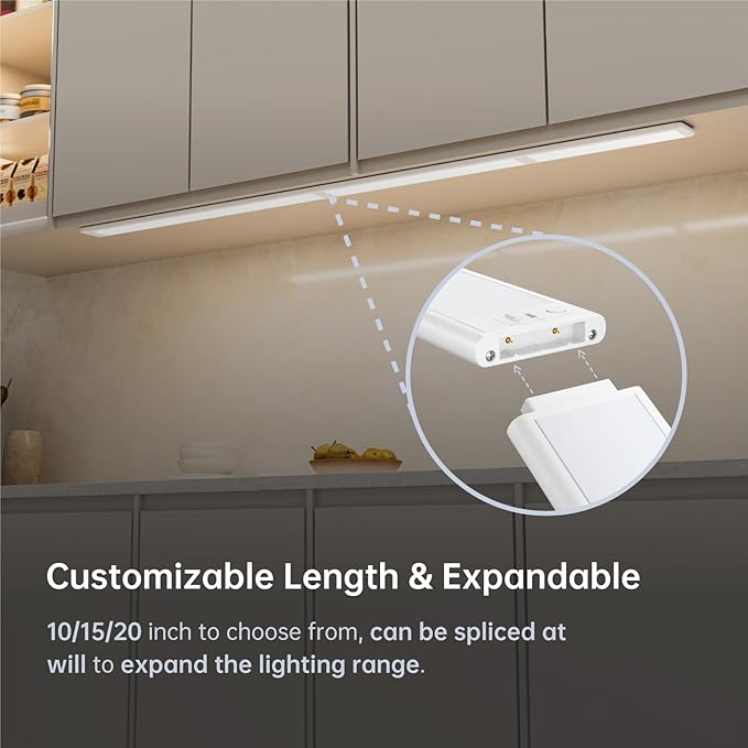 10 Inch Under Cabinet Lighting, Expandable LED Cabinet Light with Sensor Controls, Adjustable Color Temperature & Brightness, Wireless Magnetic Installation