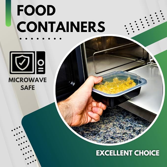 Green Direct Pack of 10 (16 oz) - Disposable Meal Prep and Take out black food containers with lids, Plastic Bento Lunch Box To Go