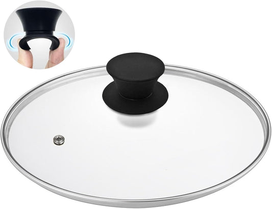 Glass Lid for 9.5 Inch Cast Iron Skillets Frying Pans, 24 cm Tempered Lids for Dutch Ovens, 9.5 In Pan Cover with Stainless Steel Rim for Stock Pots, Heat Resistant Handle, Dishwasher Safe
