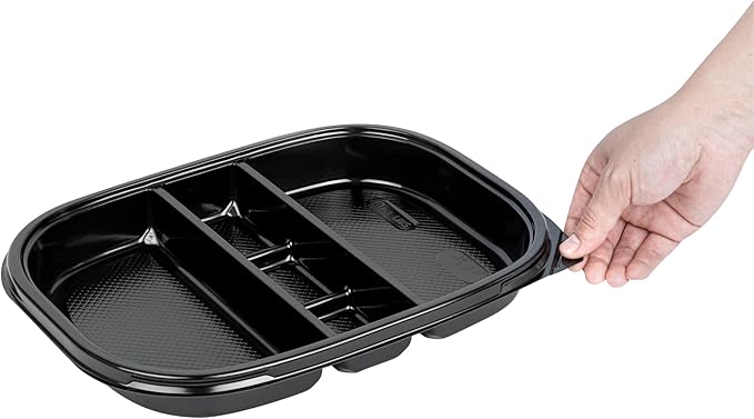 Restaurantware-Bento Tek 50.7 Ounce Meal Prep Containers, 100 Disposable To Go Food Boxes - Lids Sold Separately, 5 Compartments, Black Plastic Bento Lunch Boxes, Freezable, For Take Out