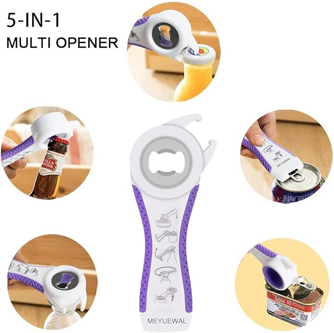 Latest Jar Opener Bottle Opener for Weak Hands, 6 in 1 Multi Function Can Opener Bottle Opener Kit with Silicone Handle Easy to Use for Children, Elderly and Arthritis Sufferers(JAR-Blue3.0)
