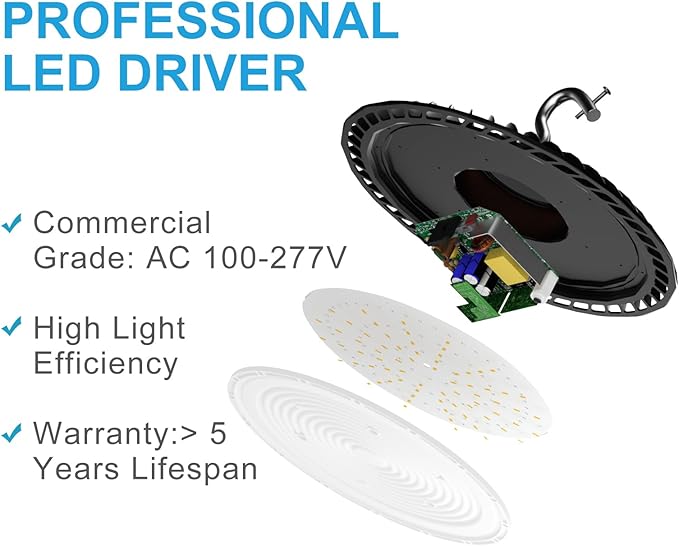 250W High Bay LED Light 37500LM UFO Commercial Lighting 5000K Daylight High Bay Shop Light AC100-277V for Warehouse Barn(Installation Height at Least 20FT)- 2Pack 𝟓𝐘𝐫𝐬 𝐖𝐚𝐫𝐫𝐚𝐧𝐭𝐲