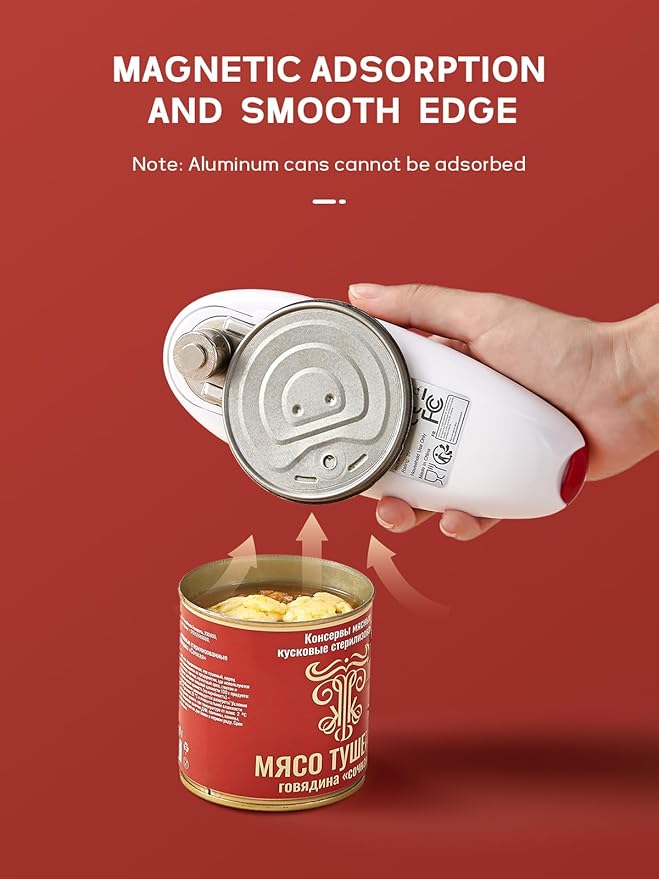 Electric Can Opener, Reemix Battery Operated Can Opener Fits Alomost All Can Sizes, Simple One Touch-Operation, Automatic, Hand Free, Smooth Edge (battery not included), Red