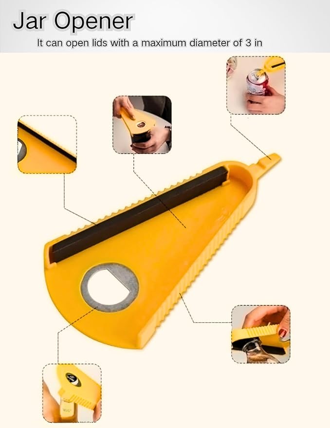 Jar Opener for Weak Hands, Bottle Can Opener Multipurpose Tool for Effortless Lid Removal Lightweight Plastic Design for Seniors & Outdoor Use, Cap Opens Dia 1.18 to 2.76in Lid