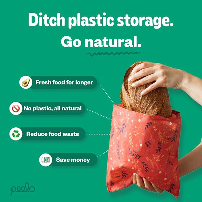 PEELO Beeswax Food Wrap Bag, Bee Wrap Sustainable Food Storage Wraps, Beeswax Bags Reusable, Beeswax Wraps for Food Reusable, Botanica Design, Medium