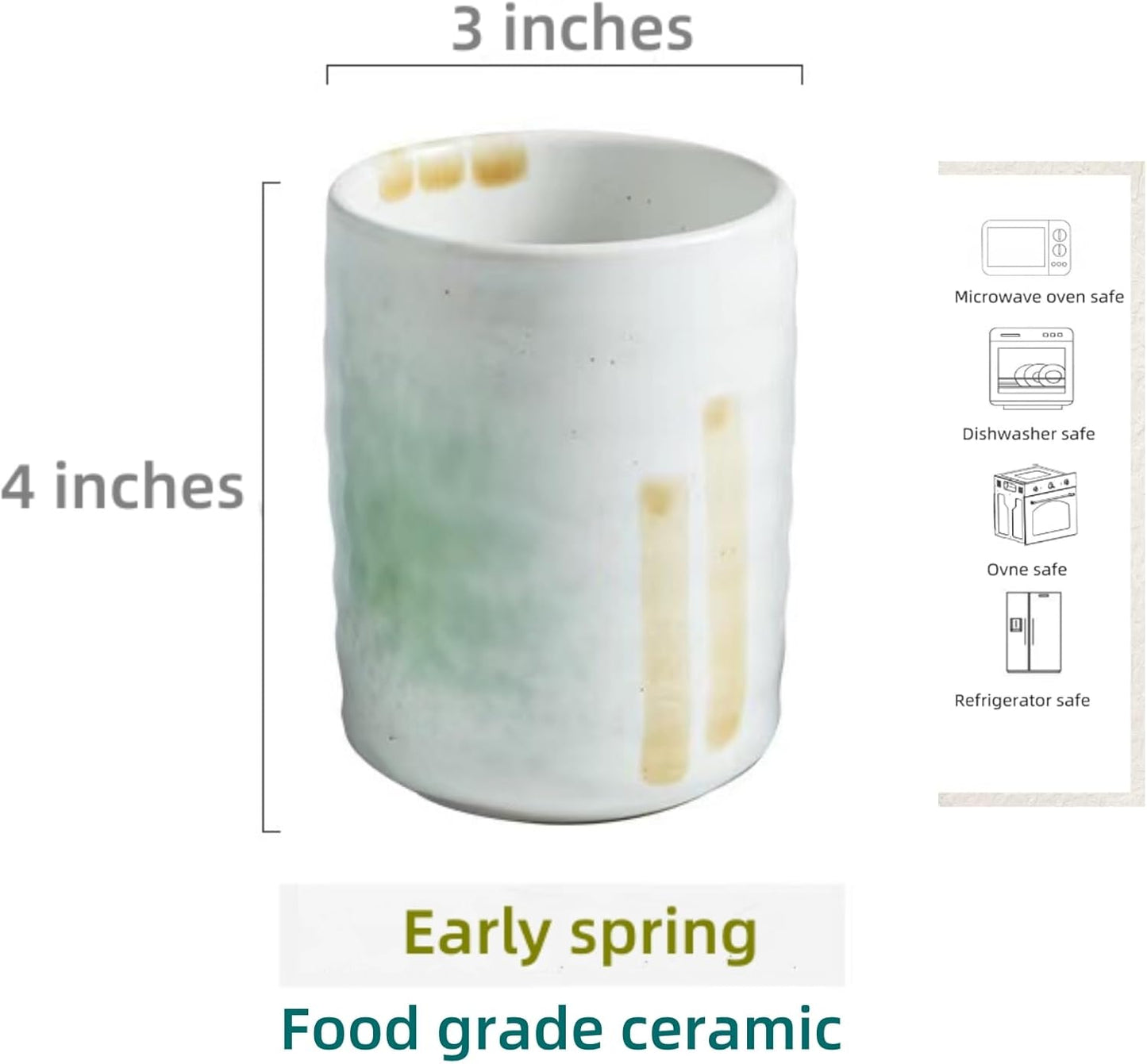 Stoneware Coffee Bar Utensil Holder Tea & Coffee Spoon & Stirrer Holder for Stir Stick Straw Teaspoon Holder Spoon Cup Small Utensil Jar (Spring Sprout)