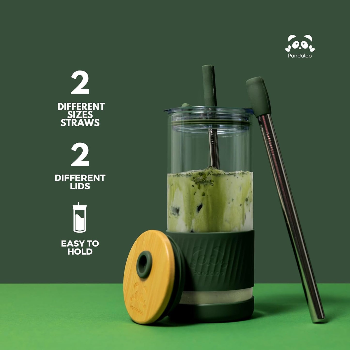 Pandaloo® Glass Cups With Lids and Straws -20 Fl Oz- Perfect Size Iced Coffee Cup - Smoothie Cup With Bamboo Lid and On the go Lid (Ethnic chic-Fabulous Fez, 1 Count (Pack of 1))