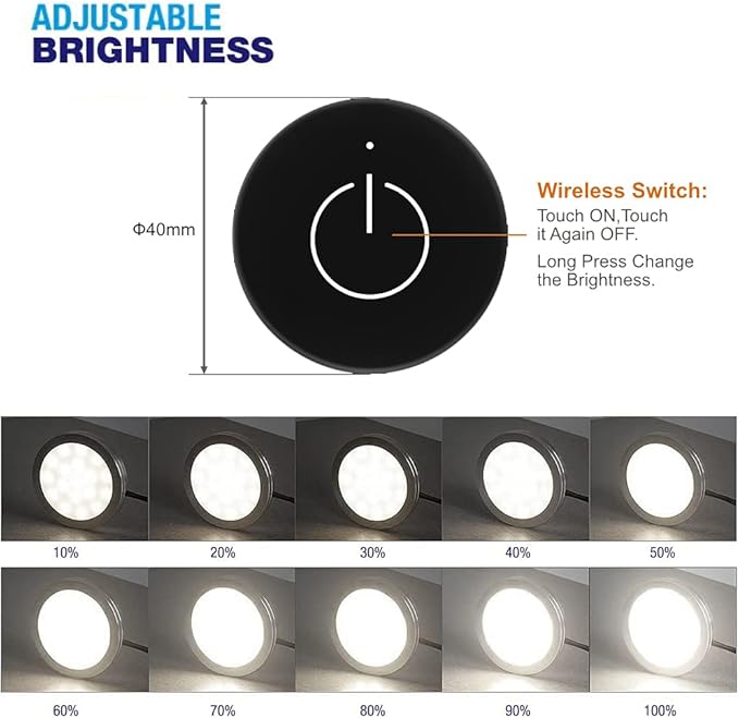 VST Under Cabinet Lighting 12V 2W(12W Total, 60W Equivalent) with Wireless Dimmer Switch, Recessed or Surface Mount Wired Puck Light for Kitchen,Wardrobe, Showcase Display 6 Pack Black 4000K…