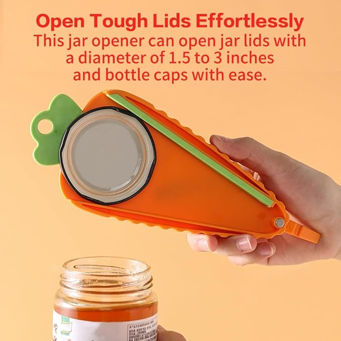 Jar Opener Bottle Opener for Weak Hands, Can & Lids Effortless Tool Openers for Seniors with Arthritis, Carrot Shaped Kitchen Gadgets Easy Twist Off Lids and Bottle Caps