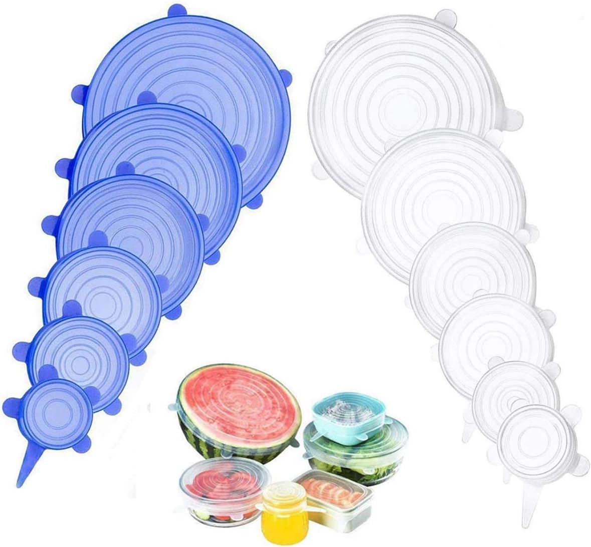 Silicone Stretch Lids Set Of 12 Elastic Reusable Microwave Food Covers Bowl Covers for Can, Cup and Glass Jars