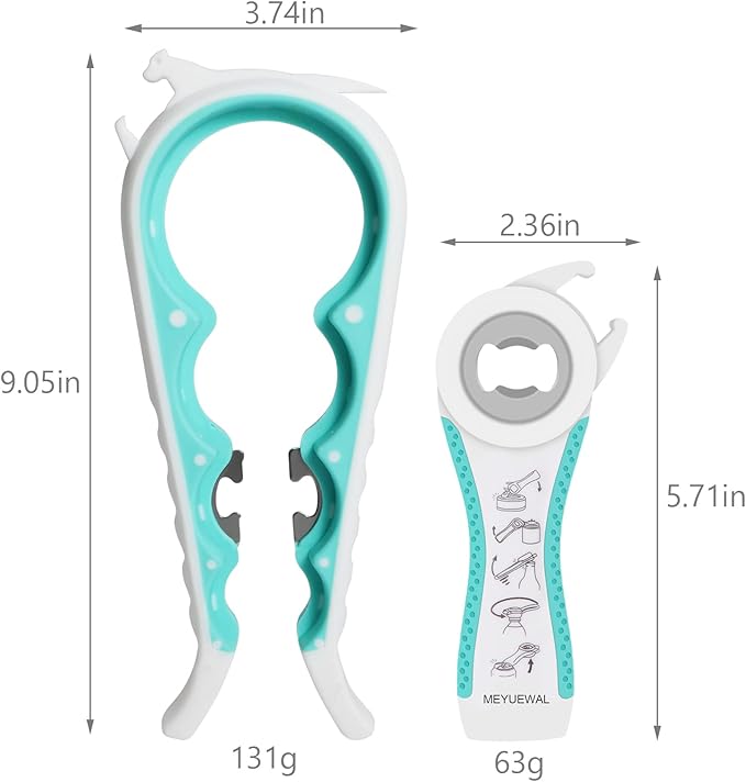 Latest Jar Opener for Weak Hands, 6 in 1 Multi Function Can Bottle Kit with Silicone Handle Easy to Use Children, Elderly and Arthritis Sufferers, Latest Jar Opener-White Green