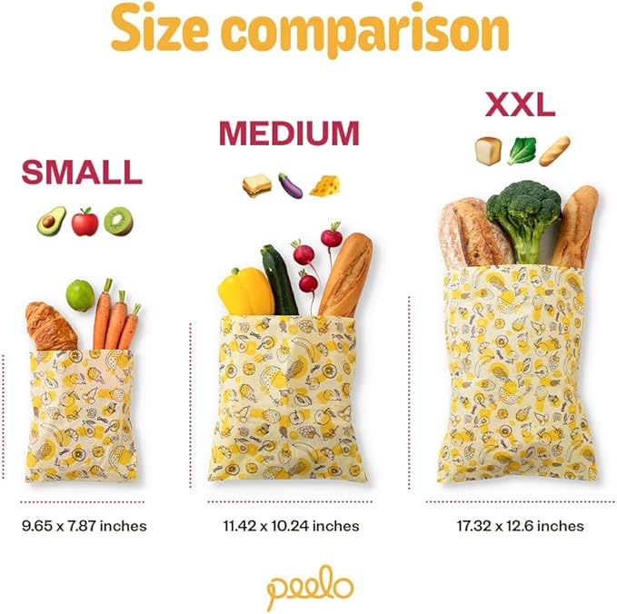 PEELO Beeswax Food Wrap Bag, Bee Wrap Sustainable Food Storage Wraps, Beeswax Bags Reusable, Beeswax Wraps for Food Reusable, Botanica Design, Medium