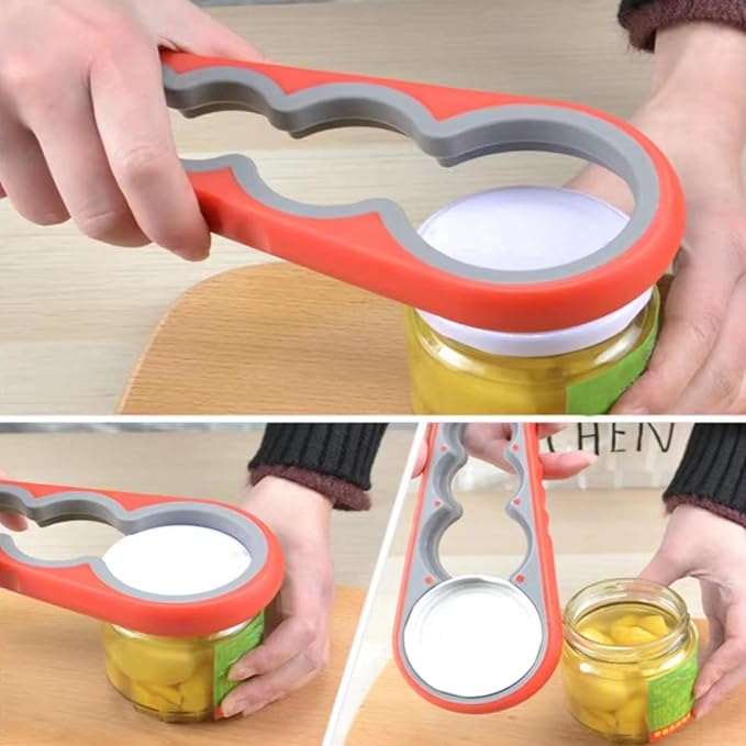 2PCS 5 in 1 Multi-Function Jar and Bottle Opener for Weak Hands - Manual Can Opener With Non-Slip Rubber Gripper Pad - Easy Twist Tool for Arthritic Hands (Red)