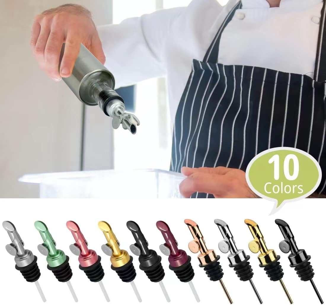 MEETSWEET Automatic Stainless Steel Pour Spout, Leak-Proof, For Olive Oil, Vinegar, Wine & More (Black)