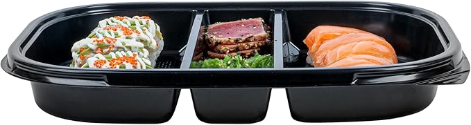 Restaurantware-Bento Tek 50.7 Ounce Meal Prep Containers, 100 Disposable To Go Food Boxes - Lids Sold Separately, 5 Compartments, Black Plastic Bento Lunch Boxes, Freezable, For Take Out