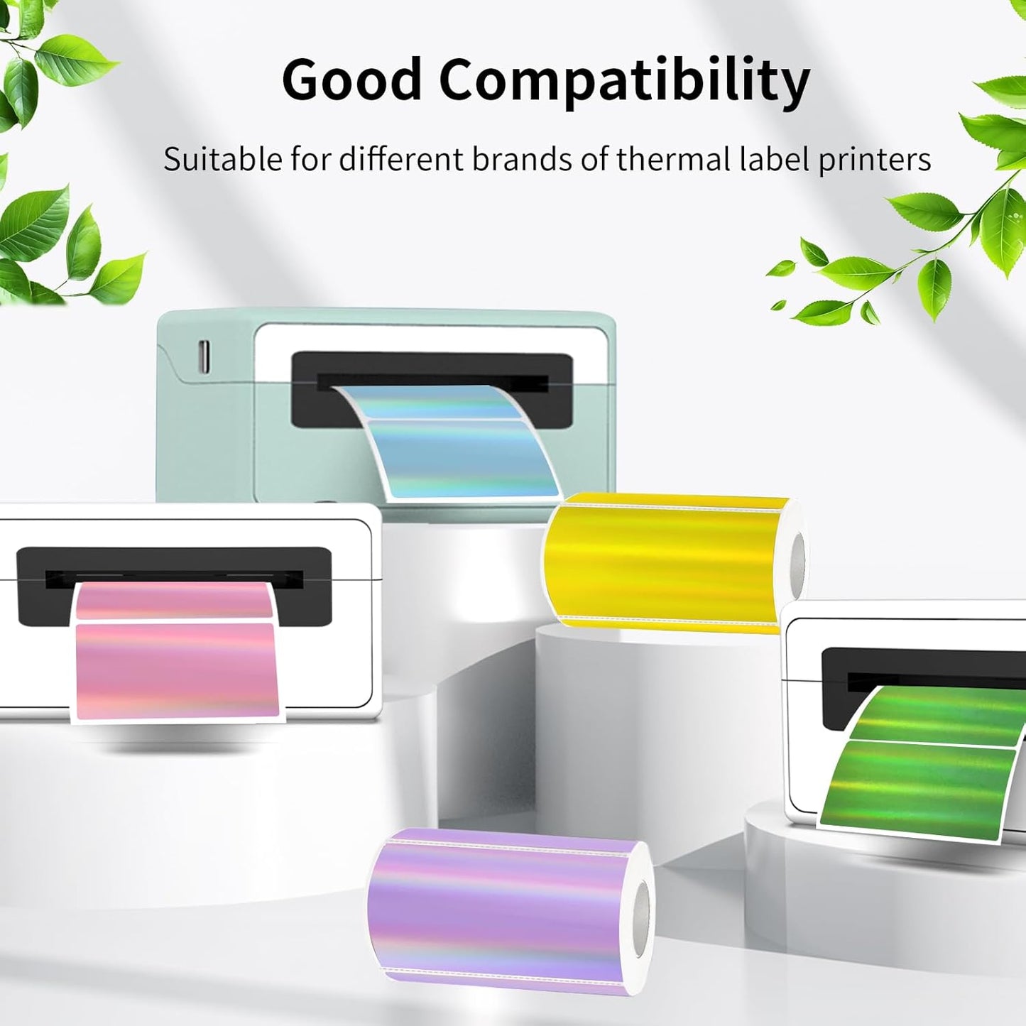 2x4 Inch Holographic Thermal Labels, Green Direct Thermal Stickers Label, Self-Adhesive Glitter Thermals Printer Sticker Labels, Perforation Line Design- 200Pcs/ 1 Roll