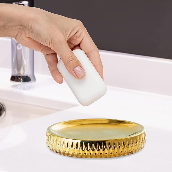 Soap Dish - Gold Soap Tray Holder Container Box, Bathroom Vanity Organizer, Ceramic Soap Holder for Bathroom Vanity Shower Sink Counter Kitchen Countertop-Home Decor