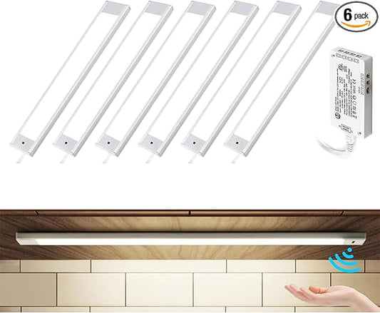 VST Hand Wave Activated Under Cabinet Lights Plug in, Closet Lights, Stepless Dimming Lighting for Kitchen Shelf Cupboard Closet Workbench (12inch 6Pack 4000K)